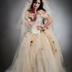 IVORY MOSS AND TULLE BURLESQUE PROM DRESS ZOMBIE
